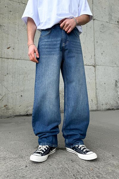 Flaw Wear Striped Super Blue Baggy Jeans