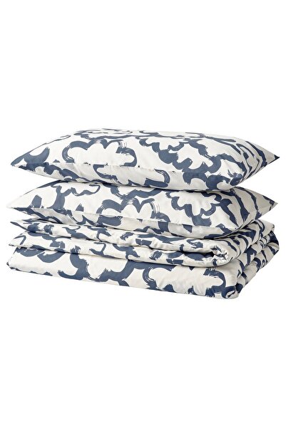 Generic غطاء لحاف و2 كيس وسادة، أبيض أزرق/سحابي، 240x220/50x80 سم