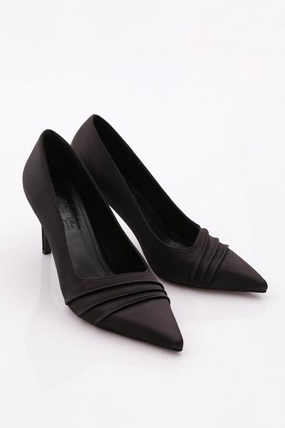 DGN 1084 Pantofi de damă cu toc înalt din satin negru