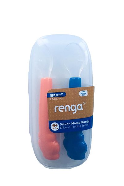 Renga Silicone Feeding Spoon - 2 Pack Orange-Blue 6+ Months - Bpafree
