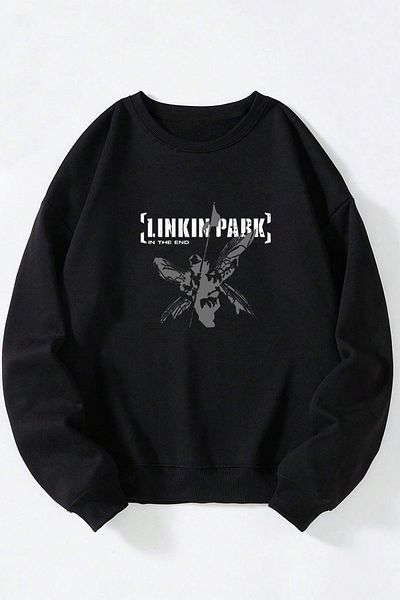 Anetos Linkin Park in the End Unisex Black Crew Neck Cotton Sweatshirt