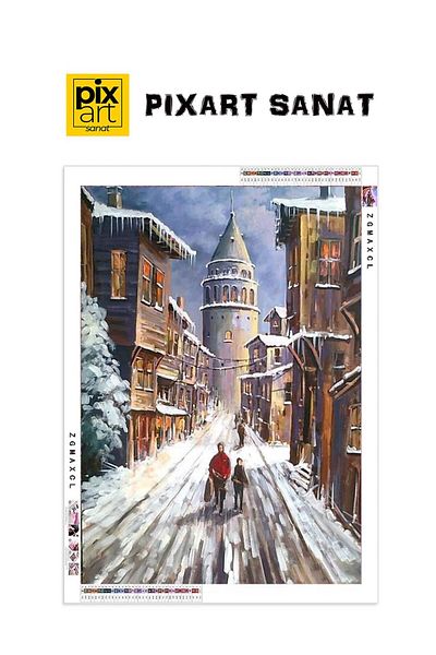 pixartsanat Snowy Galata Tower Road 46X66 Pixart Art Diamond Mosaic Painting Diamond Türkiye