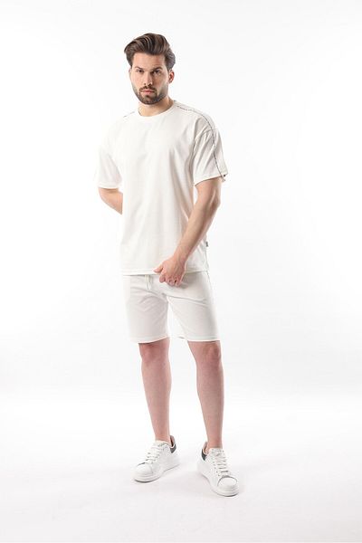 Madmext Set de tricou pentru bărbați cu imprimeu overfit ecru E7302