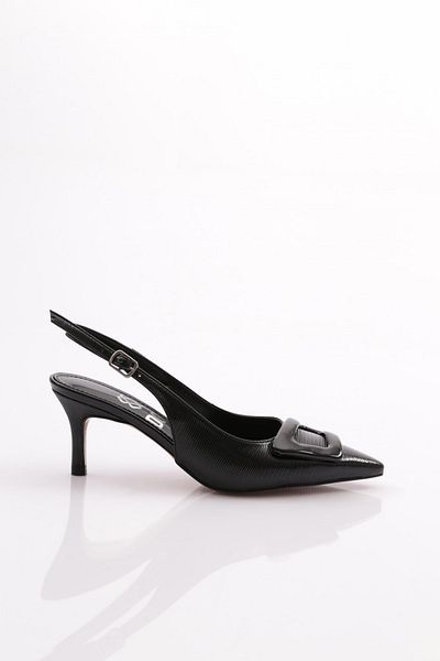 DGN Black Striped 6652 Women's Heeled Shoes