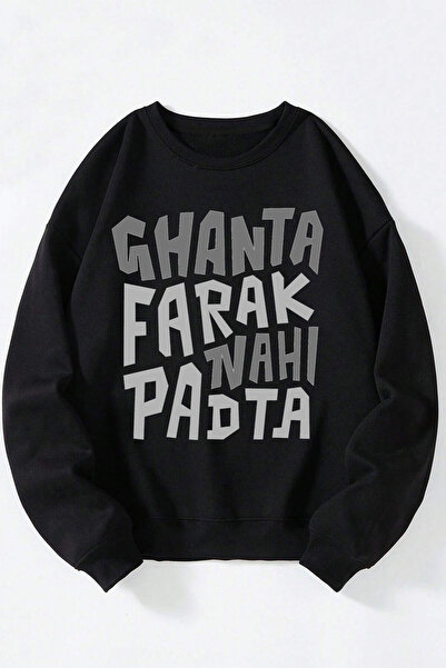 Anetos Pulover unisex din bumbac negru cu guler rotund fără diferențe.