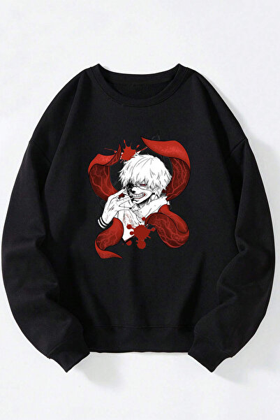 Anetos Kaneki Tattoo Design unisex tricou cu guler rotund din bumbac negru