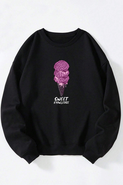 Anetos Sweet Know Ledge Унисекс черна памучна блуза с обло деколте