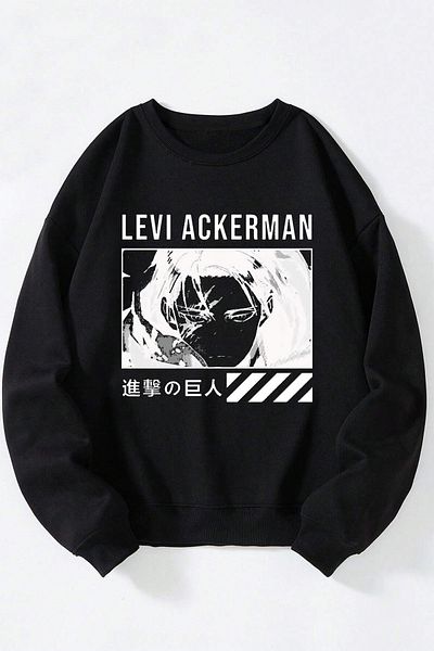 Anetos Attack on Titan Levi Ackerman Unisex Black Crew Neck Cotton Sweatshirt