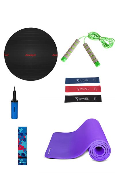 zerokit Pilates Mat 10cm Pilates Ball 55cm Jump Rope Yoga Tire Camo Band in Any Resistance