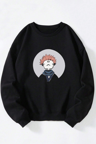 Anetos Φούτερ Sukuna Jujutsu Kaisen με μαύρη λαιμόκοψη, βαμβακερό, unisex