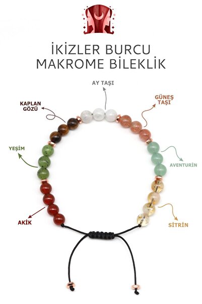 Alibaba Doğaltaş İkizler Burcu Taşlarından Oluşan Doğal Taş Makrome Bileklik ...