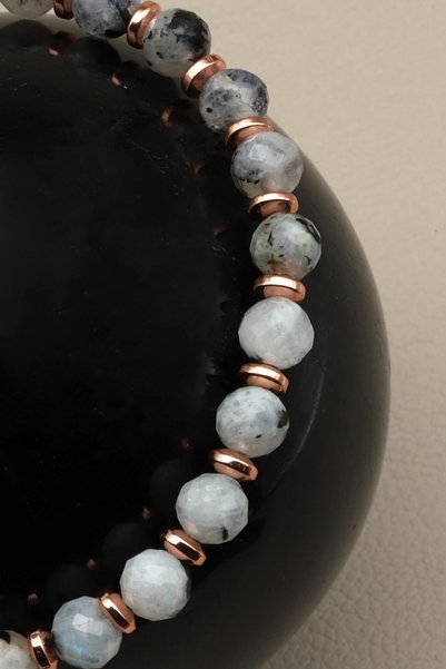 Alibaba Doğaltaş Moon Stone Natural Stone Macrame Knitted Bracelet Faceted Cut