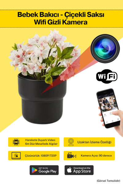 Çiçekli Saksı Wifi Gizli Kamera - Bebek Bakıcı