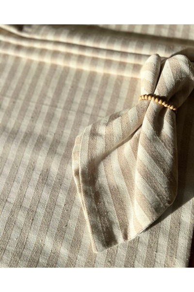 Elegancembroidery Linen Striped Napkin, Double Napkin Set