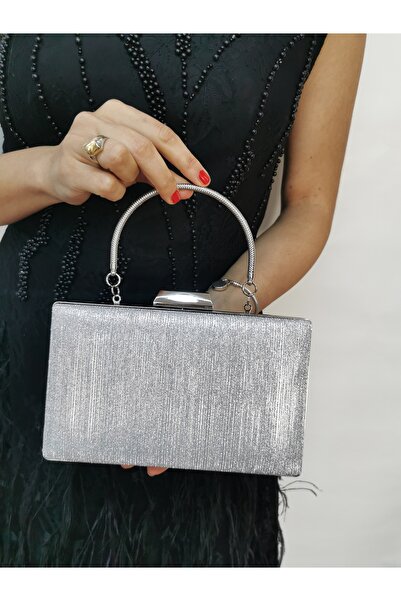 BEEGİ CONCEPT Women's Laser Silver Evening Dress Clutch Night Chain Wedding Bag