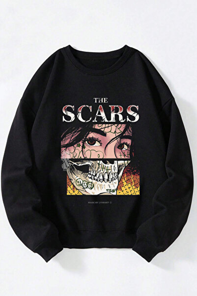 Anetos Hanorac unisex din bumbac cu gât negru The Scars