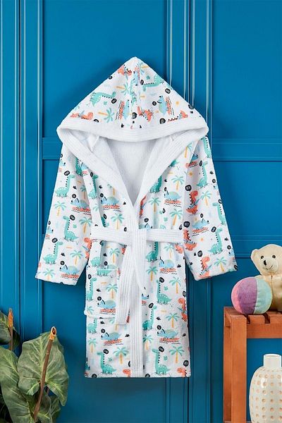 VEVİEN HOME Dino Digital Printed Children's Bathrobe