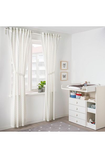 erorex Curtains with tie-backs, 1 pair, dotted/white, 120x300 cm