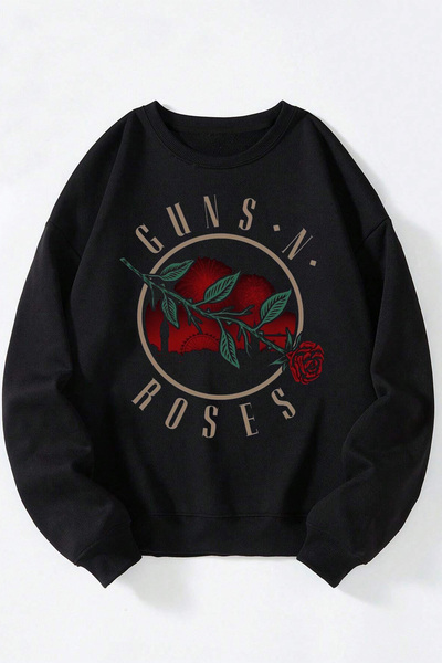 Anetos Μπλουζάκι από βαμβακερό μαύρο φούτερ με λαιμόκοψη Guns Roses