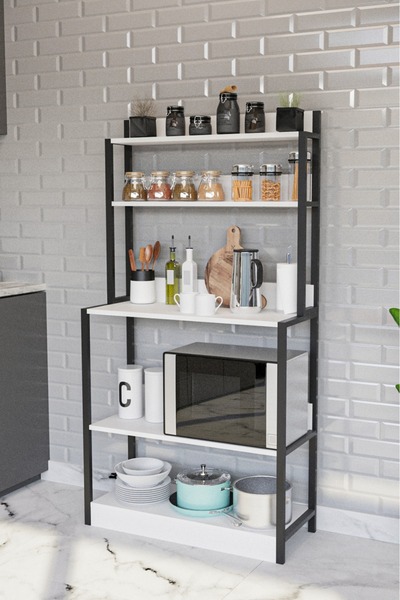 ygdecor Mutfak Standı Bazalı 5 Raflı Kahve Köşesi Mutfak Rafı Mutfak Bangosu Mutfak Dolabı Çok Amaçlı Dolap