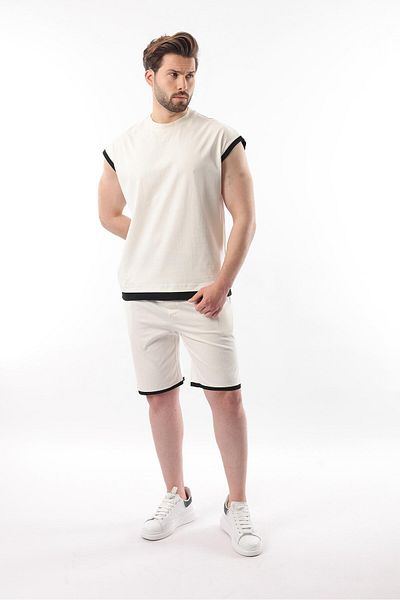 Madmext Set de tricou pentru bărbați cu mâneci zero ecru E7308