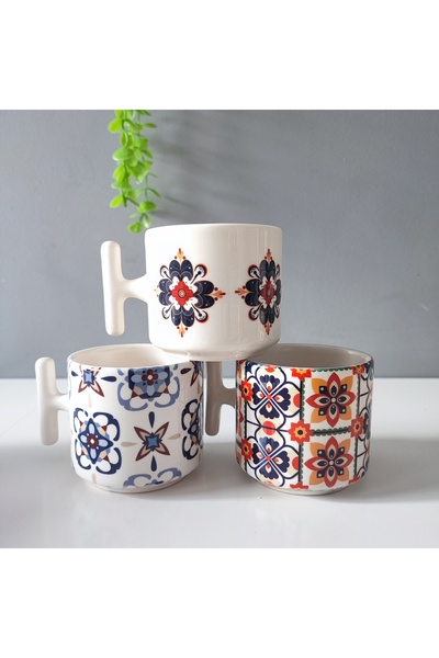 E-Hediyeci Tile Pattern Print Mug Set (3 Pcs)