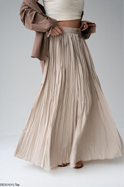 Lupies Kadın Beli Lastikli-Fermuarlı Uzun Kraş Etek