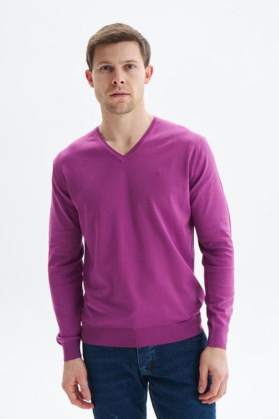 Arma Men's Purple Slim Fit Basic V-Neck Knitwear Sweater K9Kro0852