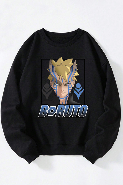 Anetos Naruto Baruto Uzumaki Unisex Negru Guler Rotund Bumbac Sweatshirt