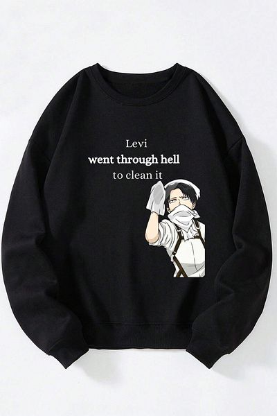 Anetos Aot Levi Ackerman Unisex Black Crew Neck Cotton Sweatshirt