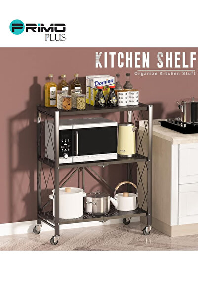 Primo Plus 3-Tier Foldable Storage Rack with Wheels Black