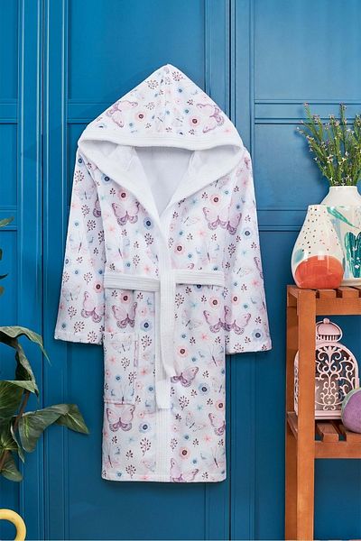 VEVİEN HOME Butterfly Pattern Digital Printed Young Children's Bathrobe