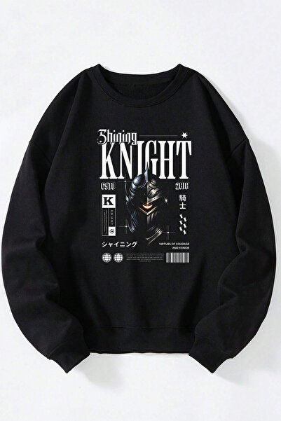 Anetos Shining Knight unisex negru guler rotund bumbac sweatshirt