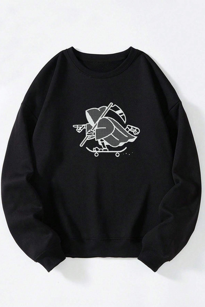 Anetos Skateboard Reaper Unisex Negru Guler Rotund Bumbac Sweatshirt