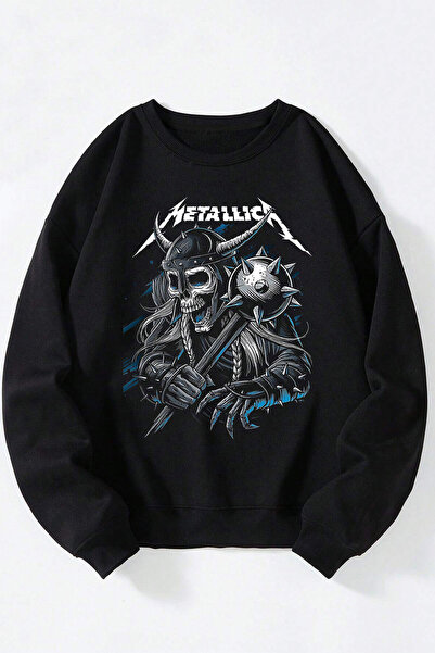 Anetos Металика Барбар Унисекс Черна Памучна Блуза с Кръгла Яка