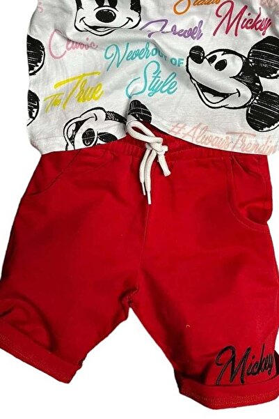 Riccotarz Хлопчачий комплект з червоними шортами з кольоровими написами та принтом персонажів