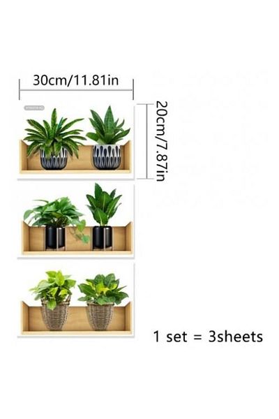 ROZIA 20X30 Cm Set de 3 - Autocolante adezive cu flori cu design de plante cu raft, decor pentru casa