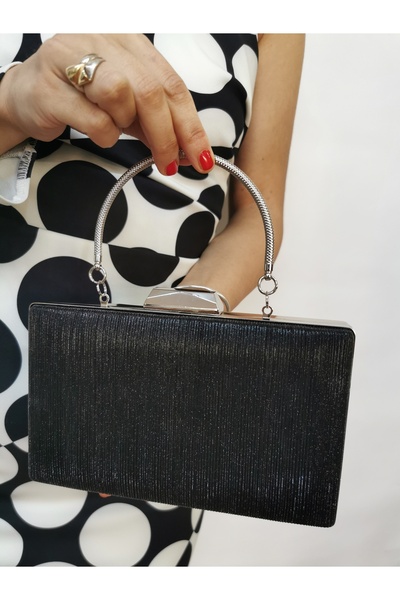 BEEGİ CONCEPT Women's Laser Black Evening Dress Clutch Night Chain Wedding Bag