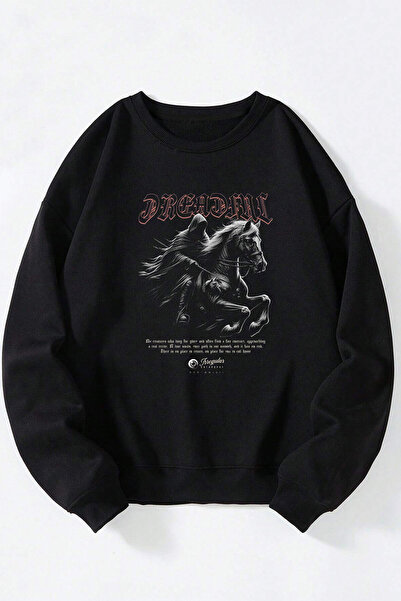 Anetos Dreadelc Unisex Negru Guler Rotund Bumbac Sweatshirt