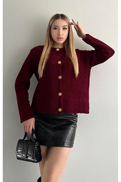 fujya Women's Boucle Knitwear Cardigan Claret Red