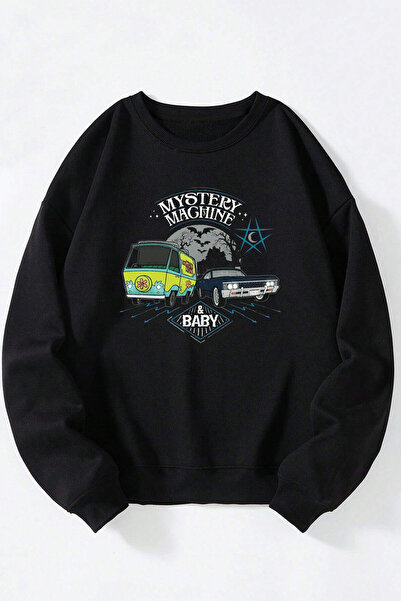 Anetos Mystery Maghine Unisex Negru Guler Rotund Bumbac Sweatshirt