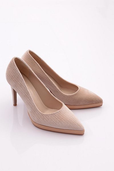 DGN Women's Low-Cut Heeled Shoes Beige Velvet 29635910