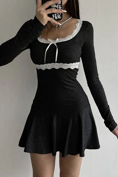 Köstebek Rochie Neagra Dantela Si Fundita