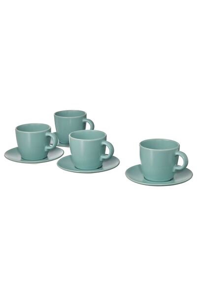 IKEA FÄRGKLAR Cup with saucer, matt light turquoise, 25 cl