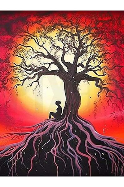 pixartsanat Tree with Roots 30X40 Pixart Art Diamond Mosaic Painting Diamond Türkiye