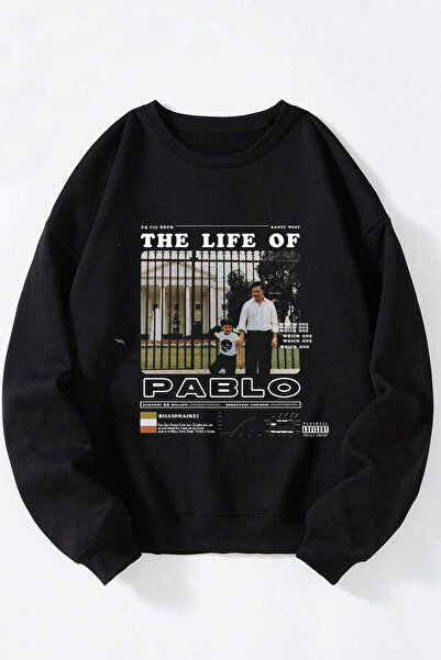 Anetos The Life Of Pablo Unisex Negru Guler Rotund Bumbac Sweatshirt