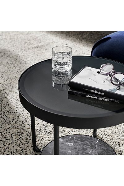 erorex Side table, anthracite marble effect/black glass, 48 cm