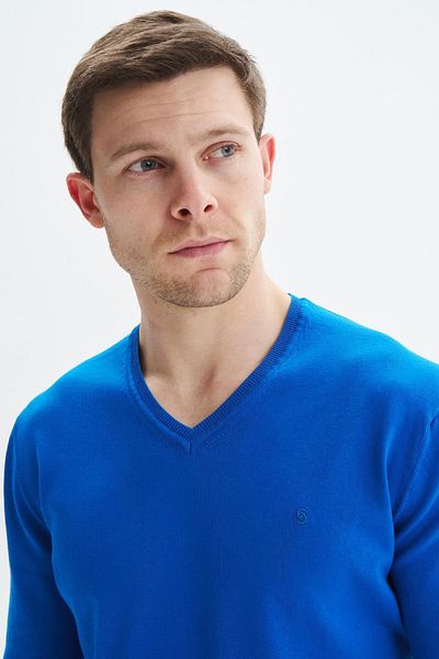Arma Men's Blue Slim Fit Basic V-Neck Knitwear Sweater K9Kro0852