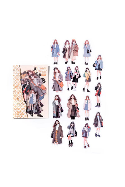 SF SCRAPBOOK KIRTASİYE Parisian Wine Kız Figürlü Şeffaf Sticker Seti – 15 Par...