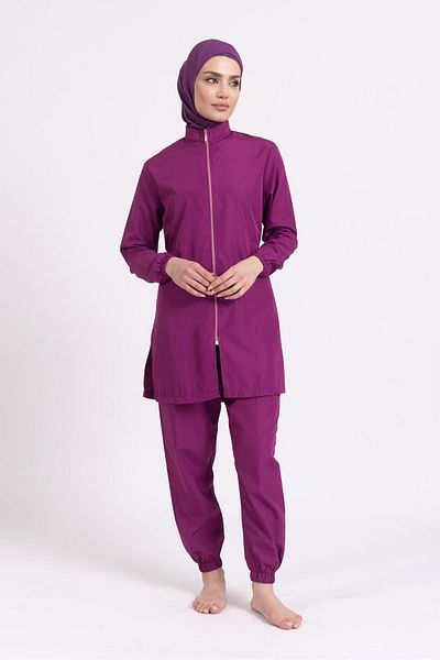 Pemilo Women's 23203 Drawstring Parachute Full Hijab Swimsuit Plum